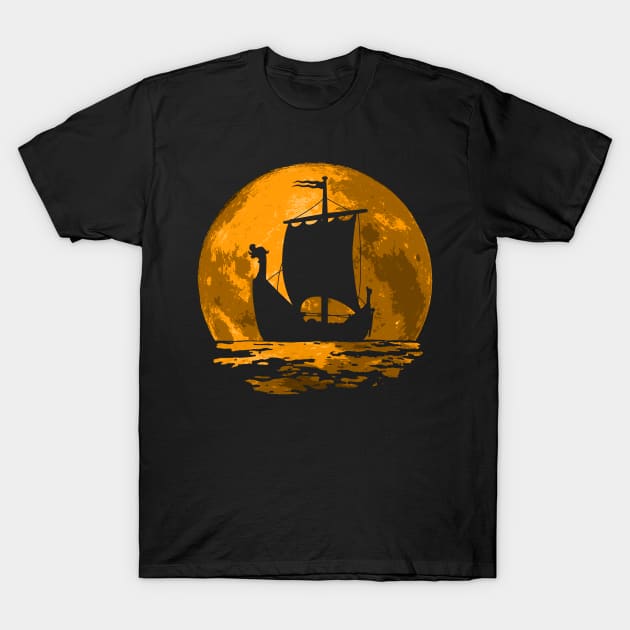 Viking Moon Ship T-Shirt by nickbeta